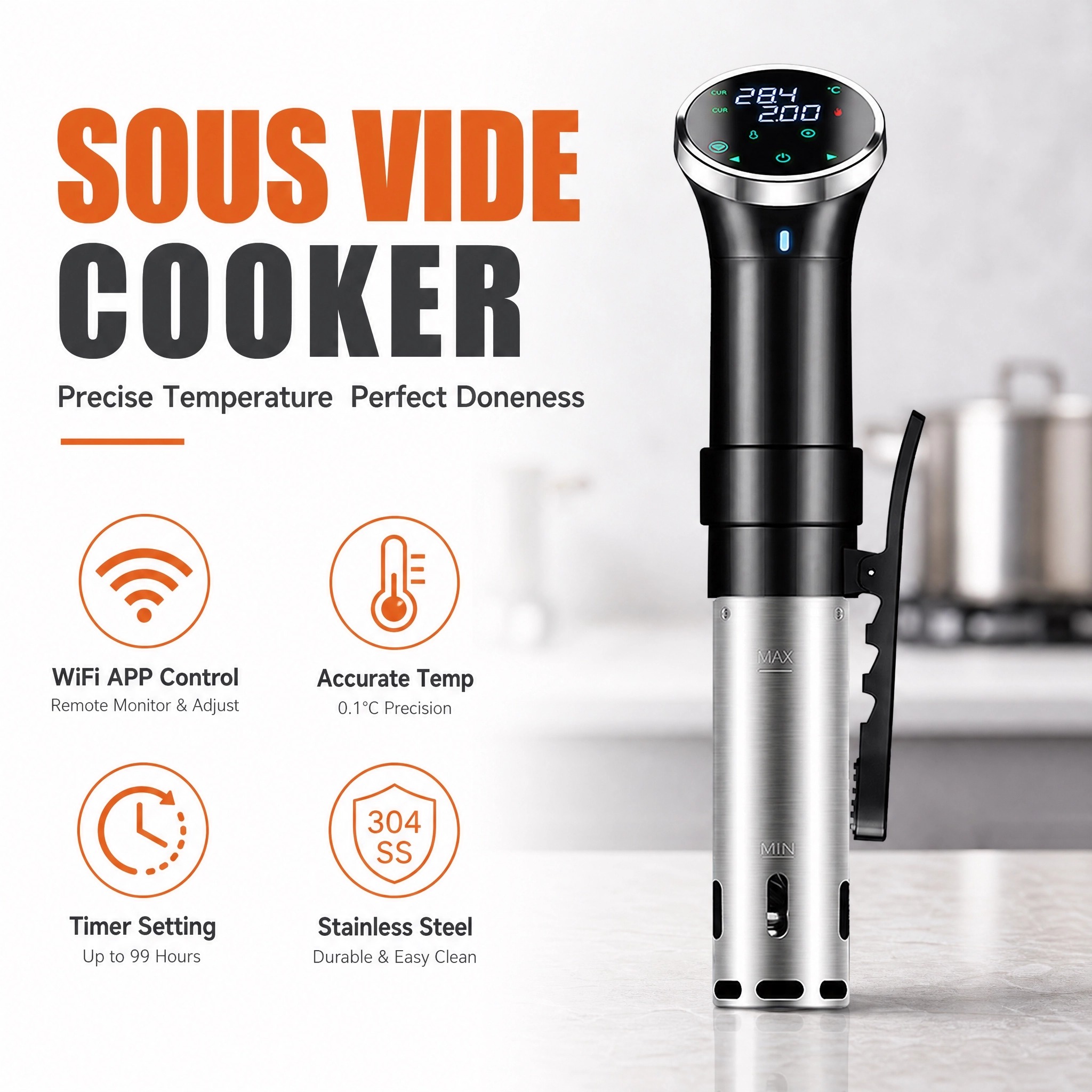 Digital Sous Vide Precision Cooker - Cuisinière Sous Vide WiFi Numérique de