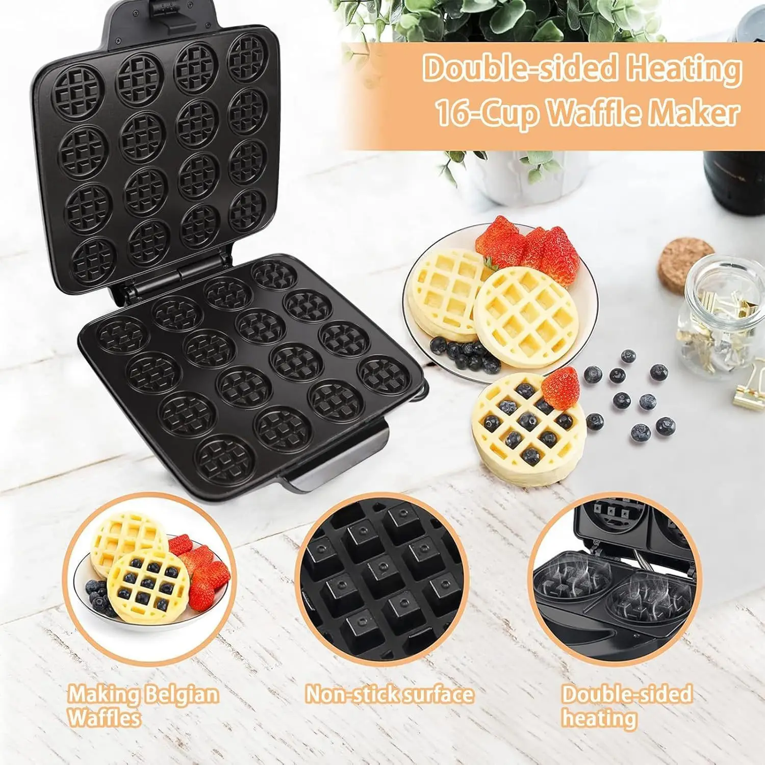 Gaufrier 16 trous, chauffage r - Mini Waffle Maker Machine avis et prix